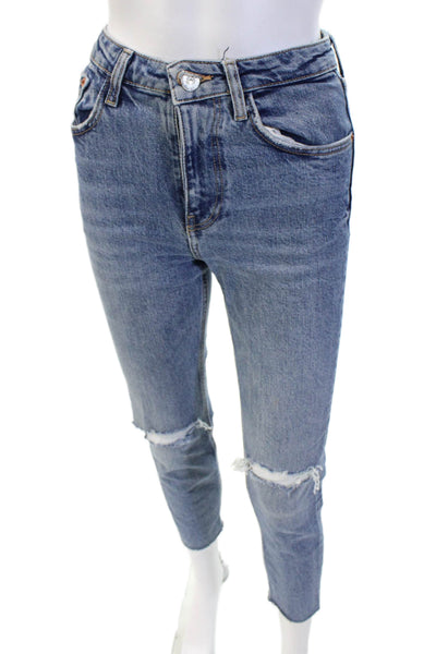 Zara Women Cropped Ankle Mid-Rise Jeans Blue Size 24