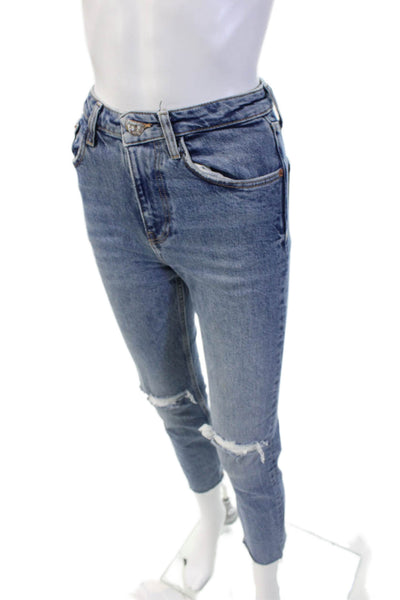 Zara Women Cropped Ankle Mid-Rise Jeans Blue Size 24