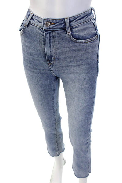 Zara Women Skinny Cropped Ankle Jeans Mid-Rise Blue Button Size 24