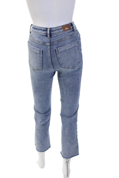 Zara Women Skinny Cropped Ankle Jeans Mid-Rise Blue Button Size 24