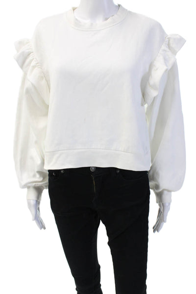 Zara Women Pullover Sweatshirt White Crew Neck Long Sleeve Size S