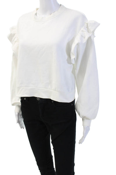 Zara Women Pullover Sweatshirt White Crew Neck Long Sleeve Size S