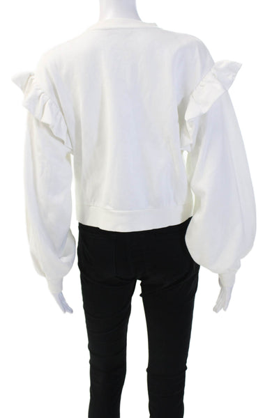 Zara Women Pullover Sweatshirt White Crew Neck Long Sleeve Size S