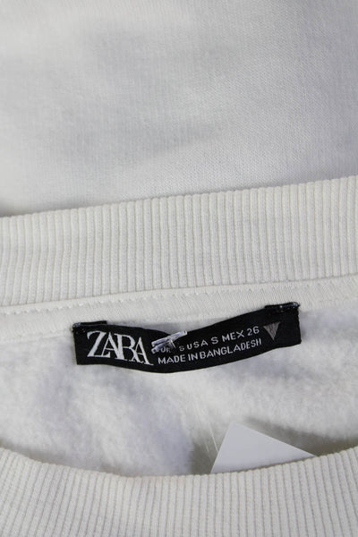 Zara Women Pullover Sweatshirt White Crew Neck Long Sleeve Size S