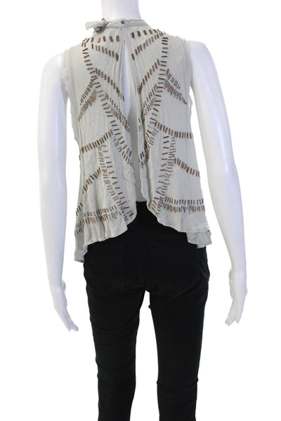 Free People Women White Rayon High Neck Sleeveless Geometric Tank Size XS
