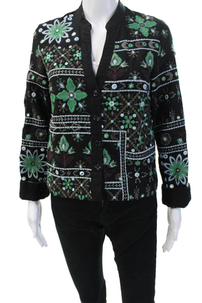 Zara Women's Long Sleeves Button Up Embroidered Jacket Black Size XS