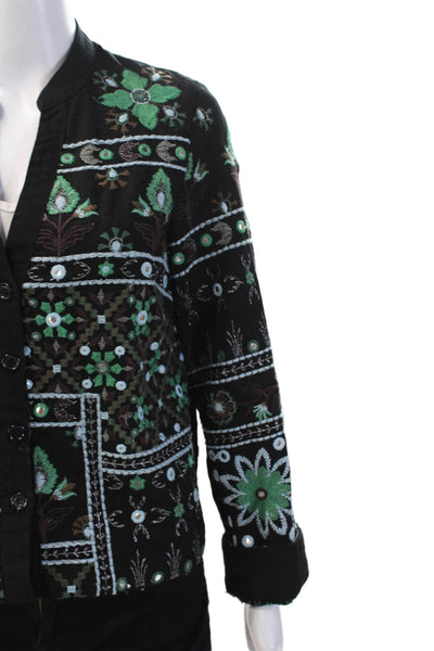 Zara Women's Long Sleeves Button Up Embroidered Jacket Black Size XS