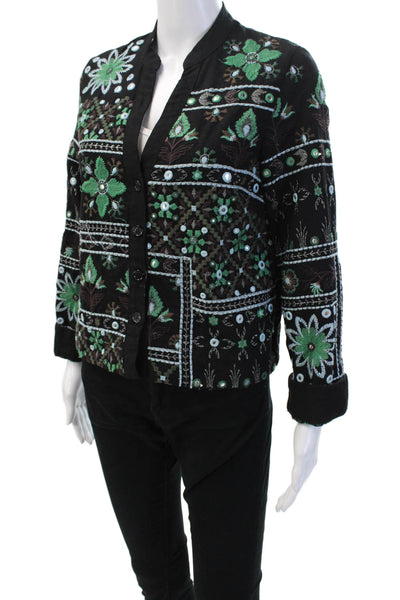 Zara Women's Long Sleeves Button Up Embroidered Jacket Black Size XS