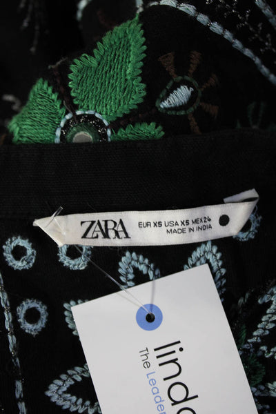 Zara Women's Long Sleeves Button Up Embroidered Jacket Black Size XS