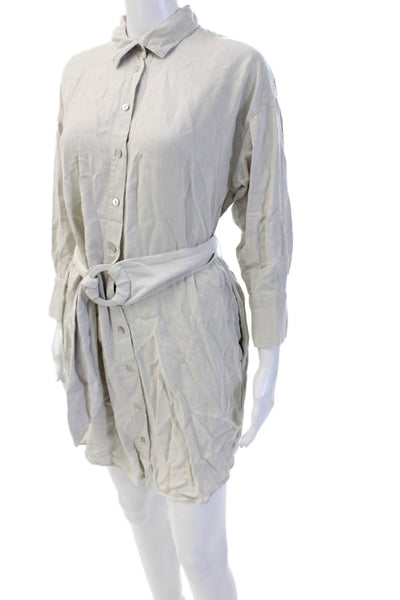 Zara Women Shirt Dress Beige Collared Long Sleeve Lyocell Buckle Size XS