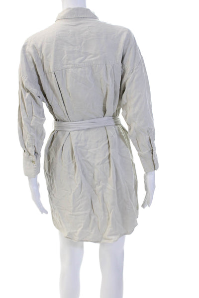 Zara Women Shirt Dress Beige Collared Long Sleeve Lyocell Buckle Size XS