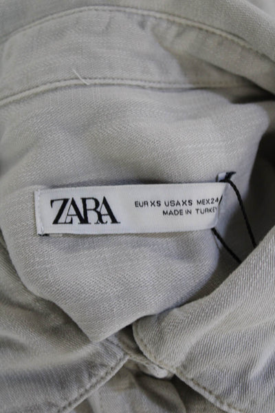 Zara Women Shirt Dress Beige Collared Long Sleeve Lyocell Buckle Size XS