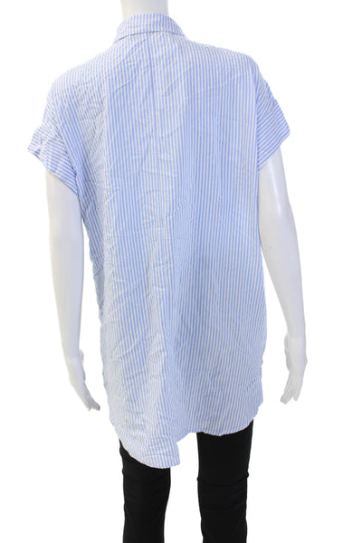 Zara Womens Tunic Blouse Light Blue Striped Collared Short Sleeve Size XS