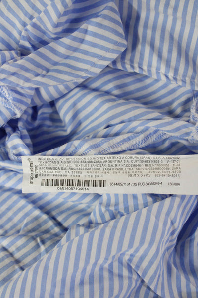 Zara Womens Tunic Blouse Light Blue Striped Collared Short Sleeve Size XS