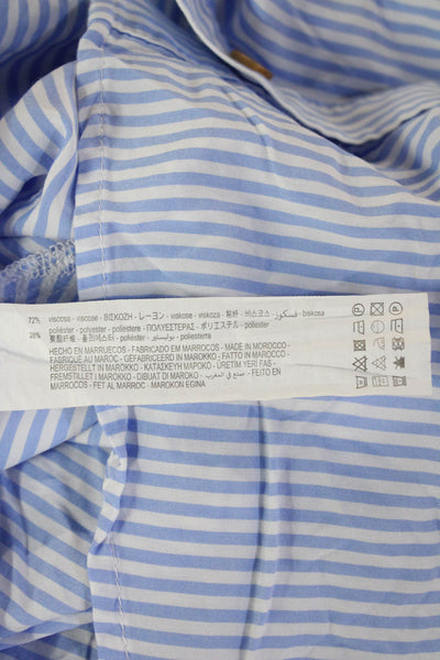 Zara Womens Tunic Blouse Light Blue Striped Collared Short Sleeve Size XS