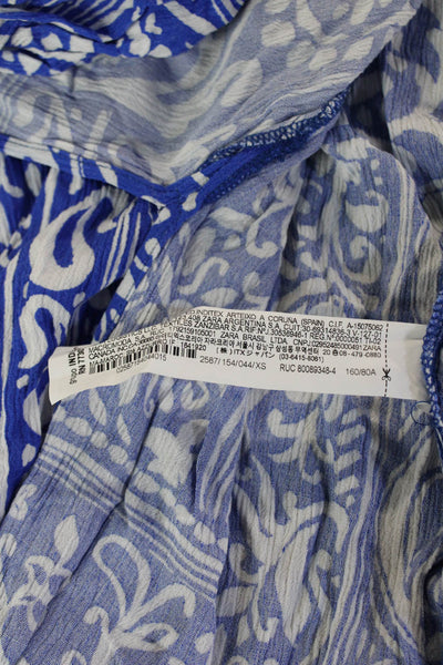 Zara Women Kimono Tunic Button Blue Paisley Collar 3/4 Sleeve Size XS