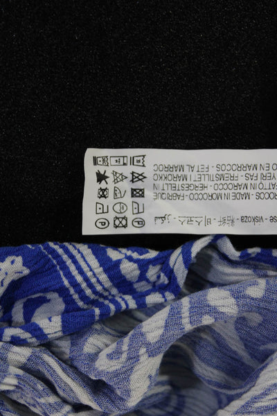 Zara Women Kimono Tunic Button Blue Paisley Collar 3/4 Sleeve Size XS