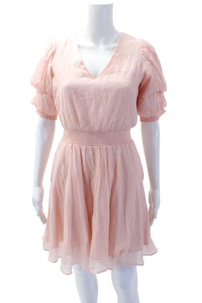 1 State Women Fit & Flare Sundress Pink V-Neck Short Sleeve Polyester Size XS