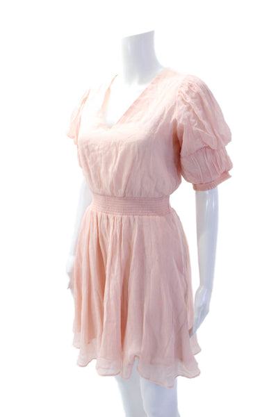 1 State Women Fit & Flare Sundress Pink V-Neck Short Sleeve Polyester Size XS