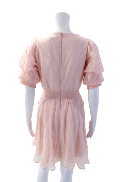 1 State Women Fit & Flare Sundress Pink V-Neck Short Sleeve Polyester Size XS