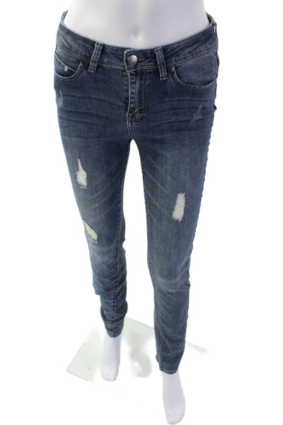 Elan Women Skinny Jeans Blue Mid Rise Button 30in Inseam Size S