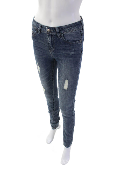 Elan Women Skinny Jeans Blue Mid Rise Button 30in Inseam Size S