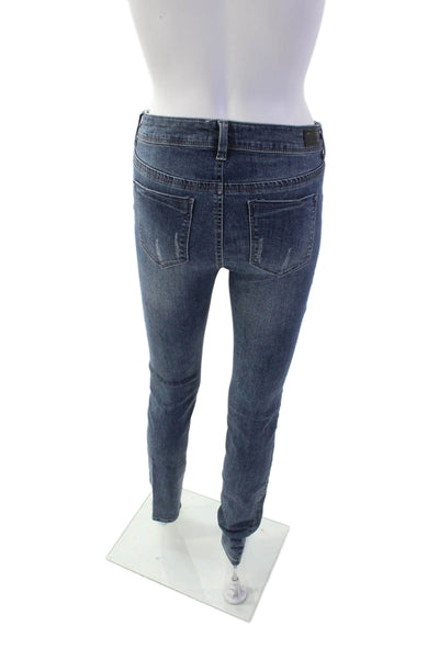 Elan Women Skinny Jeans Blue Mid Rise Button 30in Inseam Size S