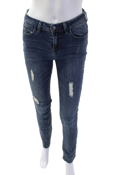 Elan Women Skinny Ankle Jeans Dark Blue Size S