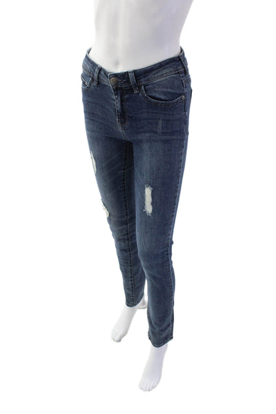 Elan Women Skinny Ankle Jeans Dark Blue Size S