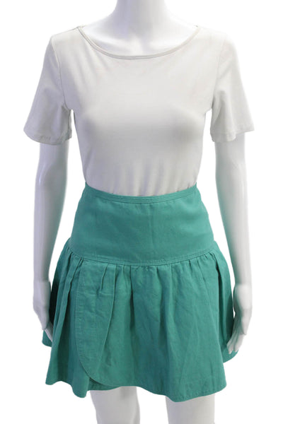 J Crew Womesn Solid Cotton Blend Mini Skirt Blue Size 14