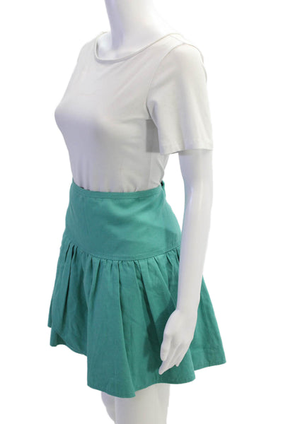 J Crew Womesn Solid Cotton Blend Mini Skirt Blue Size 14