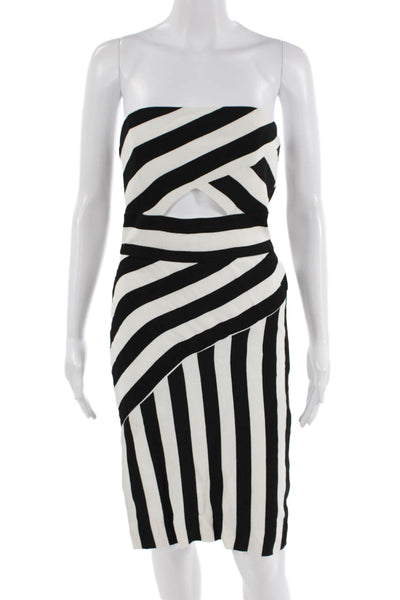 Milly Women Bodycon Pencil Dress Black Sleeveless Striped Zip Size 2