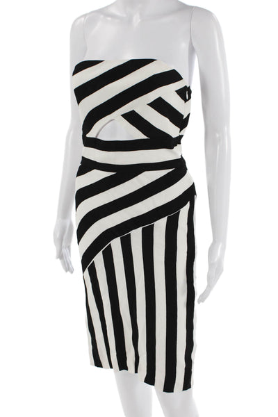 Milly Women Bodycon Pencil Dress Black Sleeveless Striped Zip Size 2