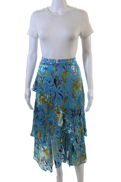 Tanya Taylor Womens Silk Floral A Line Maxi Skirt Blue Multi Colored Size 6