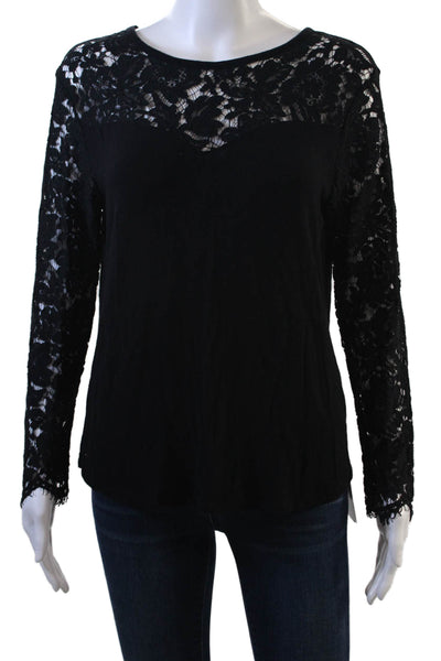 Generation Love Womens Lace Detail Long Sleeves Sweater Black Cotton Size Medium