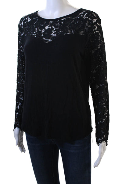 Generation Love Womens Lace Detail Long Sleeves Sweater Black Cotton Size Medium