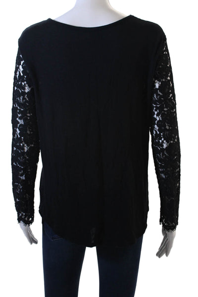 Generation Love Womens Lace Detail Long Sleeves Sweater Black Cotton Size Medium