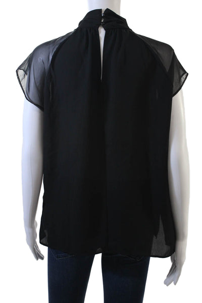 Lola And Sophie Womens Black Mock Neck Button Short Sleeve Blouse Size S