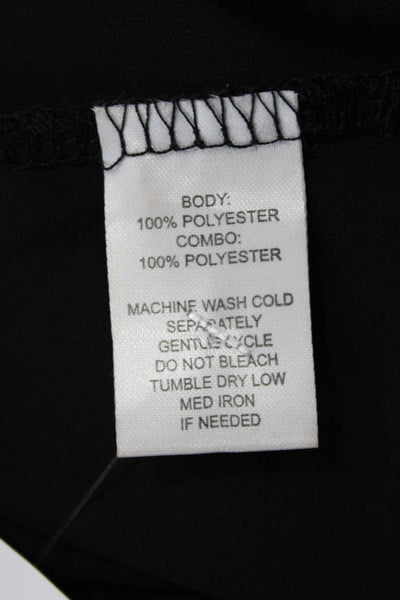 Lola And Sophie Womens Black Mock Neck Button Short Sleeve Blouse Size S
