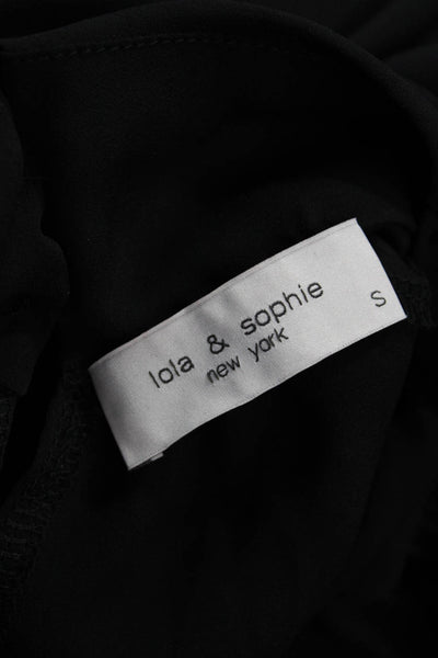 Lola And Sophie Womens Black Mock Neck Button Short Sleeve Blouse Size S