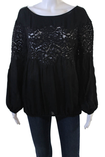 Ramy Brook Women Black Silk Floral Bohemian Long Sleeve Blouse Size M