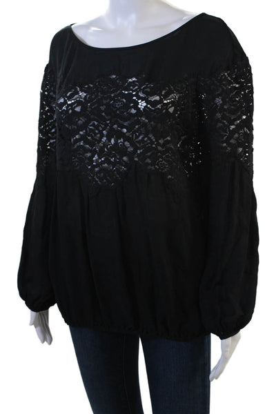 Ramy Brook Women Black Silk Floral Bohemian Long Sleeve Blouse Size M