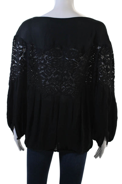 Ramy Brook Women Black Silk Floral Bohemian Long Sleeve Blouse Size M