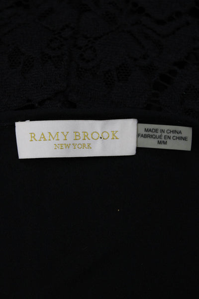 Ramy Brook Women Black Silk Floral Bohemian Long Sleeve Blouse Size M