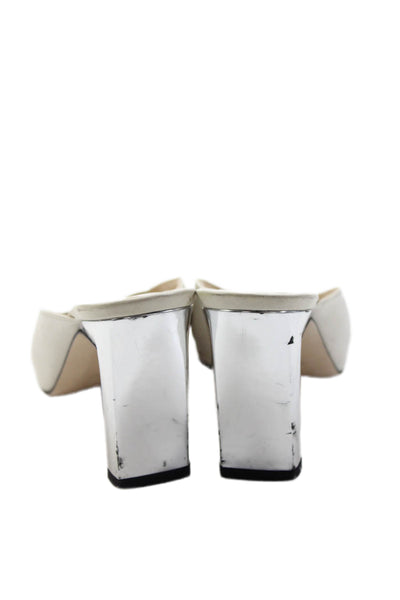 Wandler Womens Leather Square Toe Metallic Detail Heels White Size 6