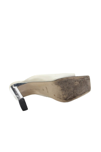 Wandler Womens Leather Square Toe Metallic Detail Heels White Size 6