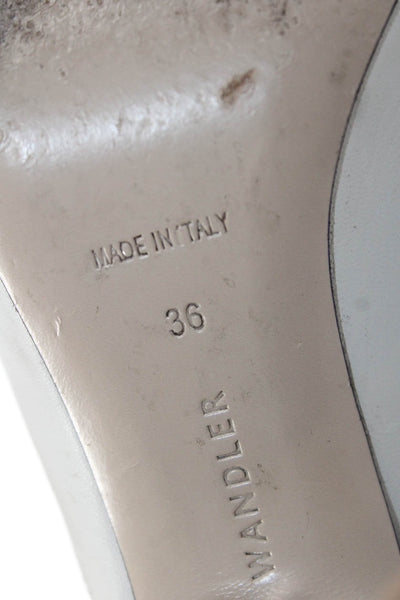 Wandler Womens Leather Square Toe Metallic Detail Heels White Size 6