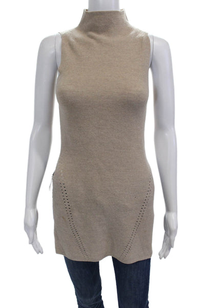 Wilfred Women Mock Neck Tunic Tank 100% Wool Beige Size 2XS