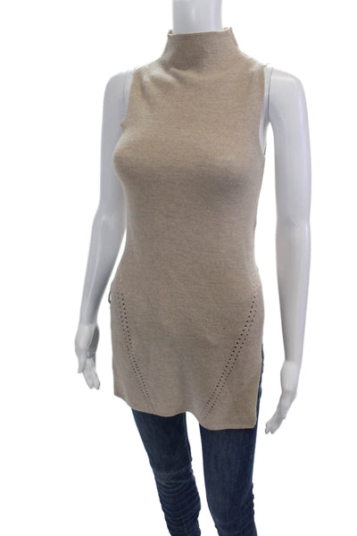 Wilfred Women Mock Neck Tunic Tank 100% Wool Beige Size 2XS
