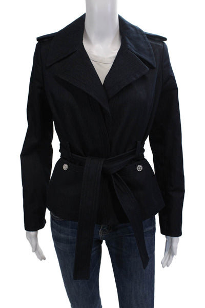 Etcetera Womens Cotton Pocketed Denim Waist Tied Jacket Blue Size 0